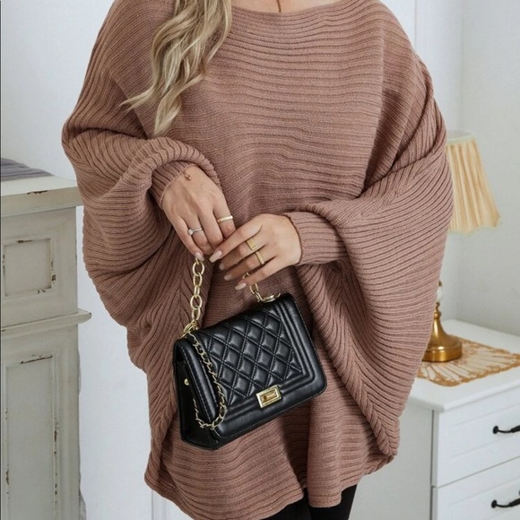 Black plus size dolman sleeve ribbed knit sweater - Picture 11 of 16